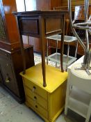 A mahogany work table & a small lightwood chest of three drawers etc