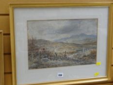 Framed watercolour by W WIDGERY, dated 1876, moorland scene