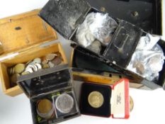 A metal cash box & another box containing a quantity of pre-decimal British coinage & some foreign