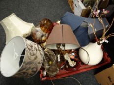 A crate of various table lamps & shades