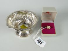 A hallmarked silver small bowl together with a stamped 10k 3.2grams golden pearl ring