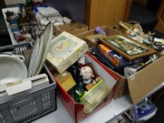 Four boxes of various household items, dinnerware, ornaments etc