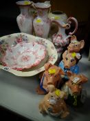 Parcel of continental pottery together with a set of Wade Natwest piggy banks