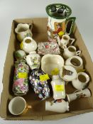 Parcel of crestedware, Royal Doulton jug, small Royal Worcester blush ivory beaker