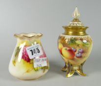 Royal Worcester hand painted fruit decorated lidded potpourri, signed together with a similar
