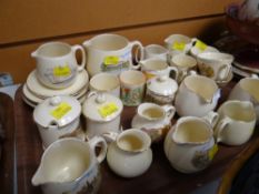 Two trays of various china including large selection of Crown Devon tourist-style creamware, Royal