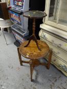 A circular two-tier coffee table & another inset with pre-decimal coins