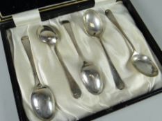A cased set of five hallmarked silver teaspoons
