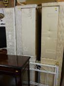 Sealy single bed with mattress and a single divan bed base with two white metal headboards