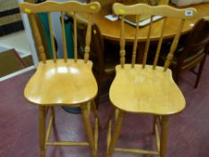 Pair of light wood high kitchen chairs