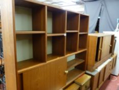 Mid Century slim pigeonhole cabinet with sliding base doors and a mid Century sideboard