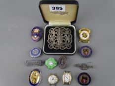 Vintage white metal nurse's buckle, a believed nine carat gold presentation watch and a quantity