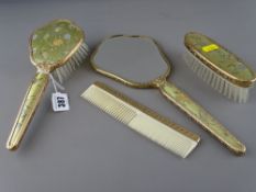 Vintage four piece dressing table hand mirror and brush set