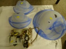 Marbled set of reproduction pendant ceiling shade and wall lights with fittings
