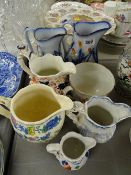 Graduated pair of Victorian lustre jugs, two Gaudy Welsh jugs etc