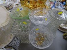 Art Deco bird decorated green vase and other glassware