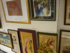 F ROBSON framed engraving titled 'The Church Corner, High Wycombe', two needlework panels and a