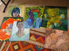 JOHN CHERRINGTON oils on board - six various portrait studies including one a teddy bear, most