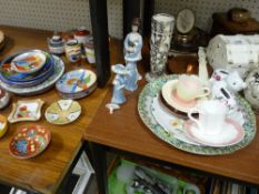 Parcel of miscellaneous items including treen trinket boxes, barometer, miscellaneous china