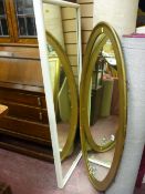 Large gilt framed oval mirror and a large wooden white painted rectangular mirror