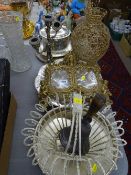 Fancy brass double photograph frame, quantity of EP ware, vintage hand bell etc