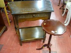 Carved hall table with lower shelf and a small tripod occasional table