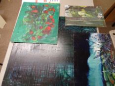 JOHN CHERRINGTON four oils on canvas - outdoor woodland and floral scenes with one still life