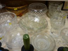 Parcel of amber and other heavy glassware and metallic candleholders