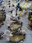 Group of composition ornamental dove figurines etc