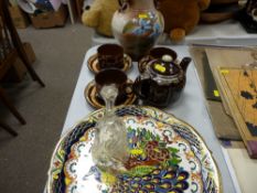 Peacock decorated wall plate, stoneware vase and teaware etc