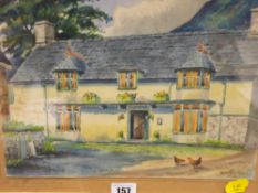 RONALD HALL watercolour study - titled 'The Tanat? Valley Inn, Llangynog', signed and dated 1942
