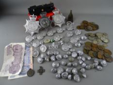 Mixed collection of Police uniform badges and buttons, selection of vintage coins and two Peppiatt