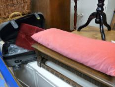 Priory oak footstool and pad and one other footstool etc