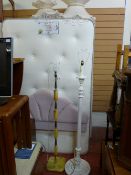 Onyx and brass effect standard lamp and a white painted reeded column lamp and shade E/T