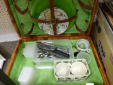 Vintage picnic basket and contents