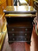 Small mahogany inlaid side cabinet with brush slider