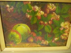 Oil on board - still life, initialled 'F A', 17 x 24 cms