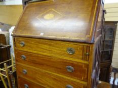 Late Victorian inlaid mahogany bureau bookcase, the upper section now made up as a stand alone