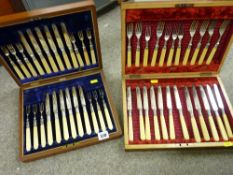 Two part canteens of bone handled dessert knives and forks
