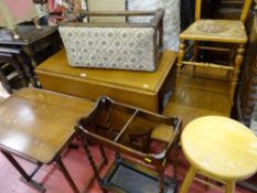 Parcel of mainly vintage oak furniture including a barley twist stickstand, gate leg table, an oak