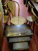 Set of three reproduction oak tables, a circular oak stand and a bentwood side chair