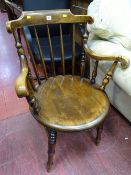 Spindleback circular seated armchair on turned supports and 'H' stretcher