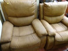 Pair of modern soft leather effect recliner armchairs