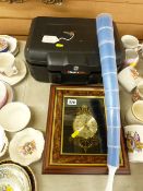 Collage type wall clock and a Sentry safe box with key