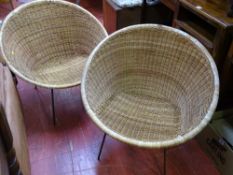 Three vintage wicker work conservatory armchairs