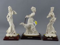 Three Capodimonte lady figurines with title plaques for B Merli