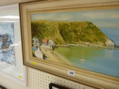 JONES OWEN oil on board - Ty Coch Inn at Porthdinllaen, 23 x 47 cms and a painting of moored