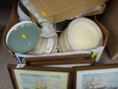 Mixed parcel of items including maritime prints, Staffs dinnerware, vintage clothing etc