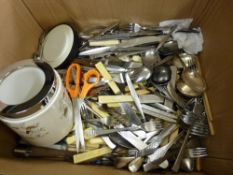 Box of kitchen cutlery etc