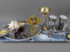 Quantity of collectables including a hallmarked silver trumpet vase, a gilt stand of sword shaped